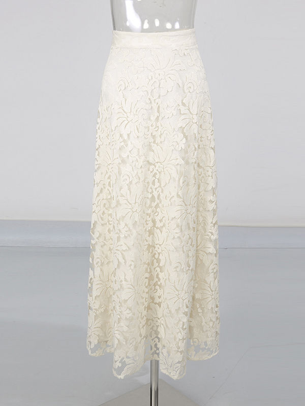 TWOTWINSTYLE Round Neck Spliced Pearl Top Patchwork Pattern Skirt Two Piece Set