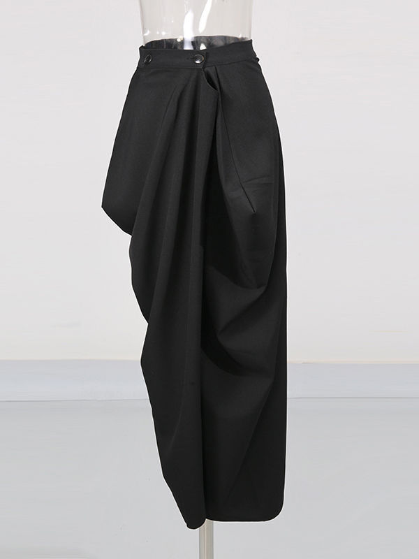 TWOTWINSTYLE High Waist Pleated Patchwork Button Vintage Skirt