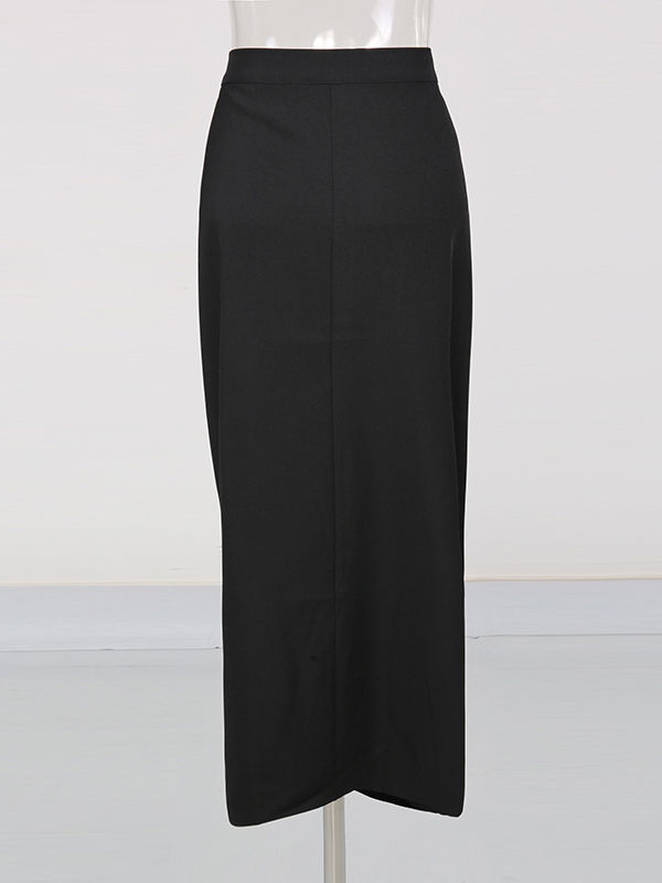 TWOTWINSTYLE High Waist Pleated Patchwork Button Vintage Skirt