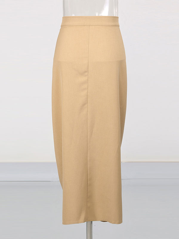TWOTWINSTYLE High Waist Pleated Patchwork Button Vintage Skirt
