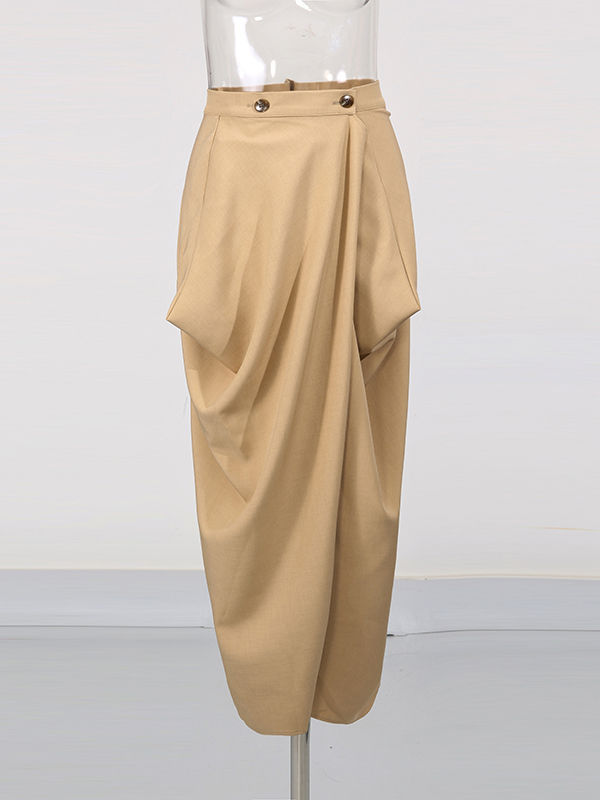 TWOTWINSTYLE High Waist Pleated Patchwork Button Vintage Skirt