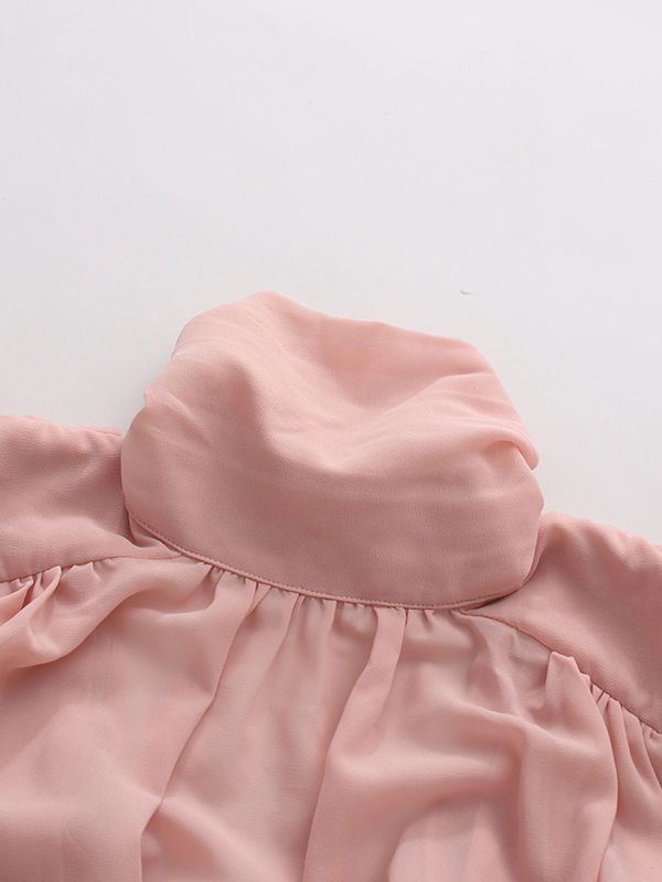 TWOTWINSTYLE Stand Collar Long Sleeve Pleated Chic Mini Dress