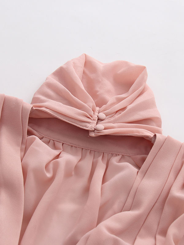 TWOTWINSTYLE Stand Collar Long Sleeve Pleated Chic Mini Dress