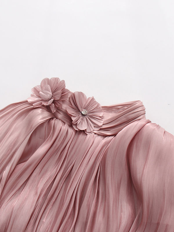 TWOTWINSTYLE Stand Collar Tunic Spliced 3D Flower Elegant Dress