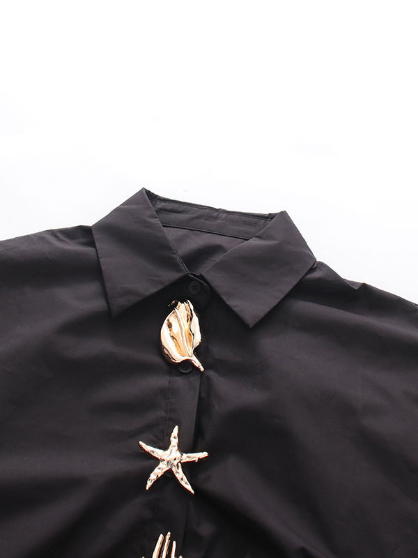TWOTWINSTYLE Lapel Spliced Metal Jewelry Long Sleeve Casual Shirt