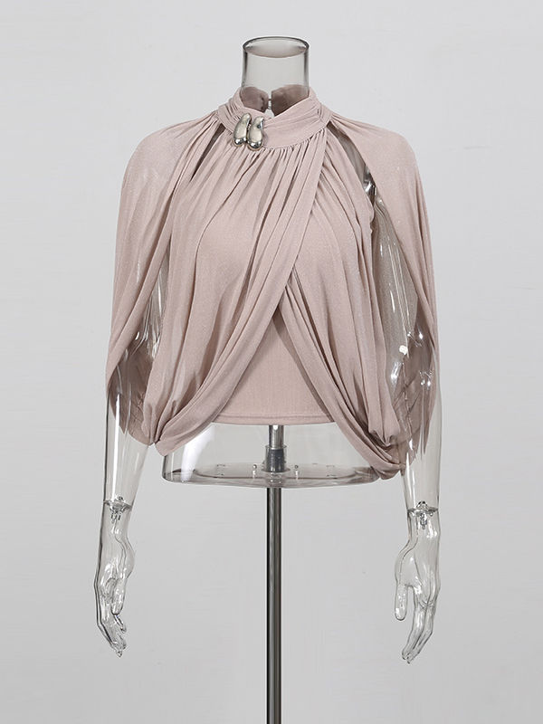 TWOTWINSTYLE Stand Collar Cross Hanging Folds Chic Shirt