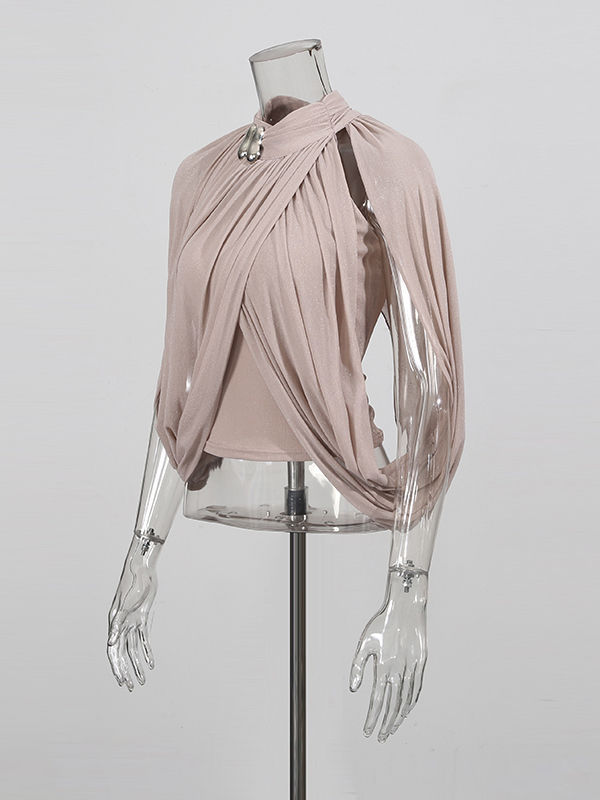 TWOTWINSTYLE Stand Collar Cross Hanging Folds Chic Shirt