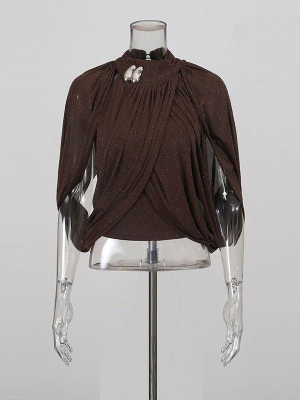 TWOTWINSTYLE Stand Collar Cross Hanging Folds Chic Shirt