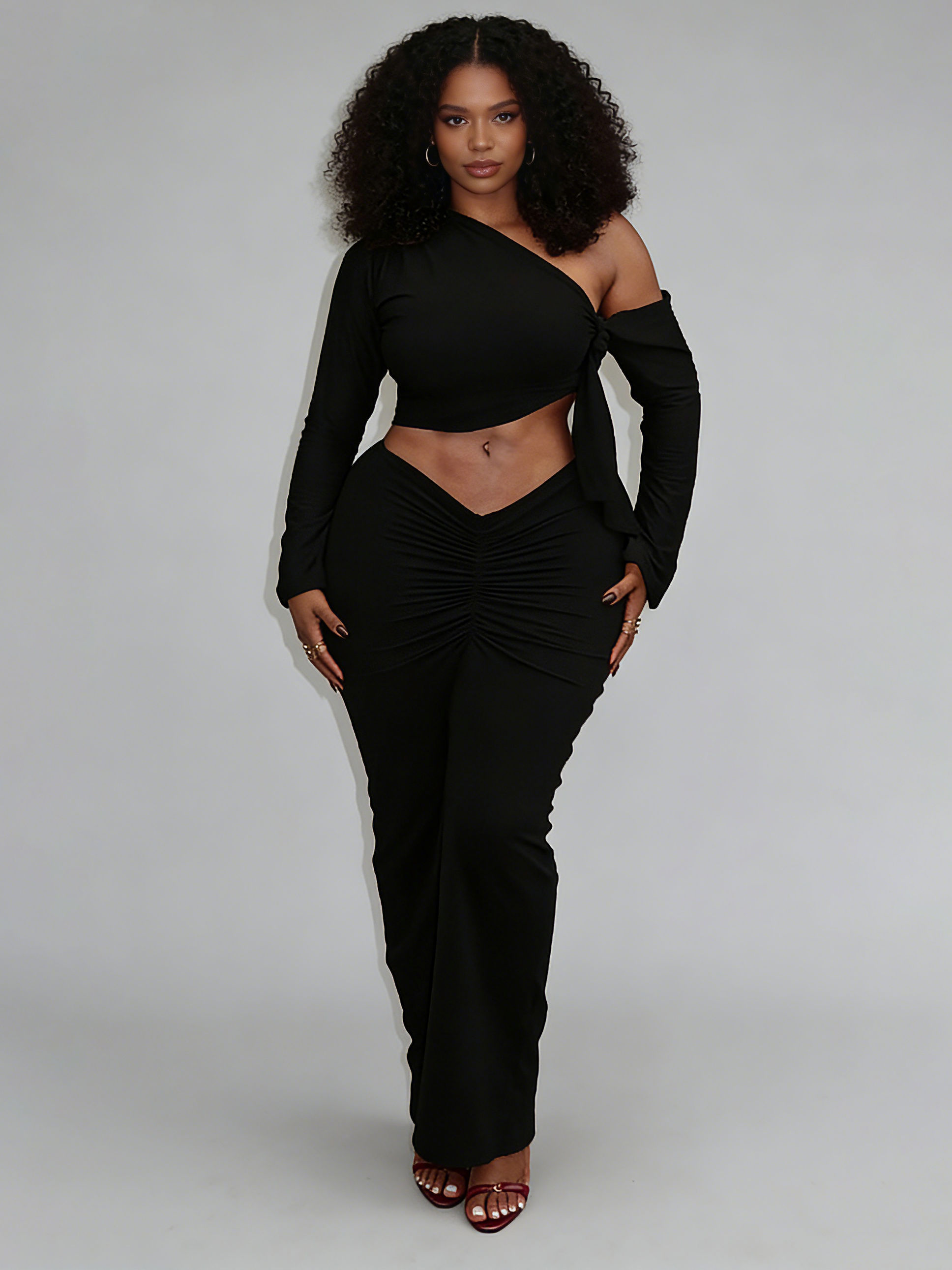 TWOTWINSTYLE Off One Shoulder Crop Top High Waist Skirt Fashion Set