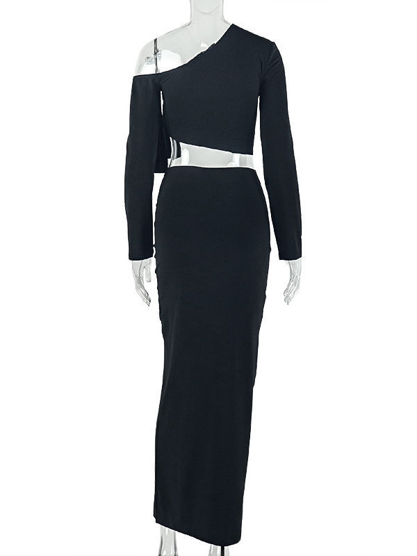 TWOTWINSTYLE Off One Shoulder Crop Top High Waist Skirt Fashion Set