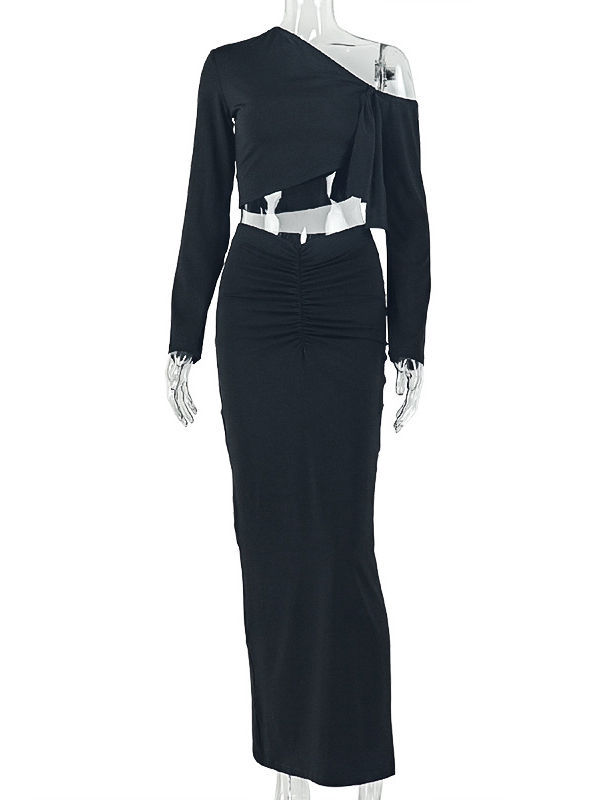 TWOTWINSTYLE Off One Shoulder Crop Top High Waist Skirt Fashion Set