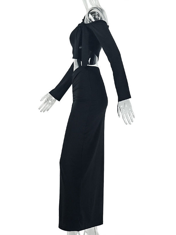 TWOTWINSTYLE Off One Shoulder Crop Top High Waist Skirt Fashion Set