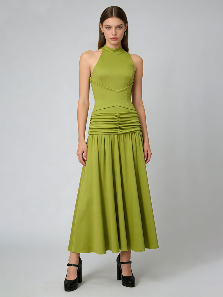 TWOTWINSTYLE Off Shoulder Tunic Pleated Vintage Dress