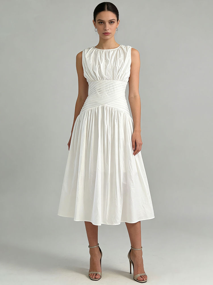 TWOTWINSTYLE Round Neck Sleeveles Tunic Minimalist Dress