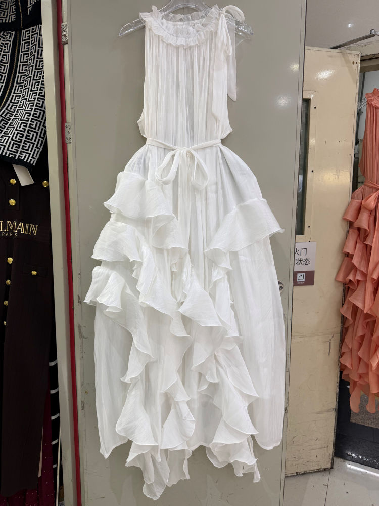 TWOTWINSTYLE Round Neck Spliced Ruffles High Waist Designer Dress