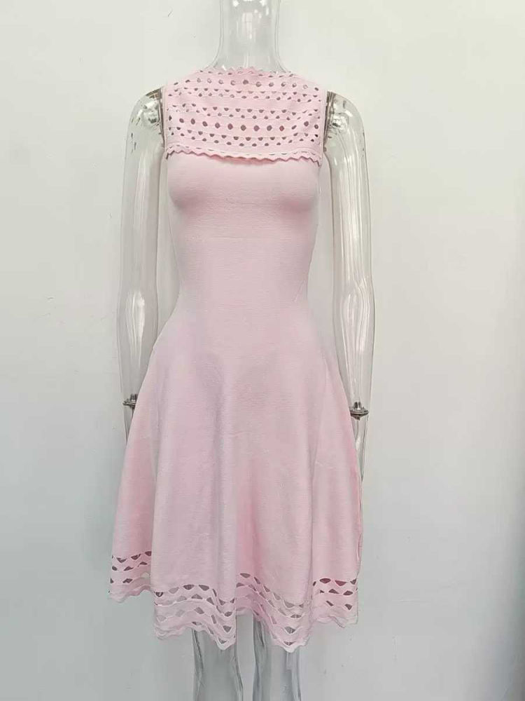 TWOTWINSTYLE Solid Sleeveles Hollow Out Designer Mini Dress