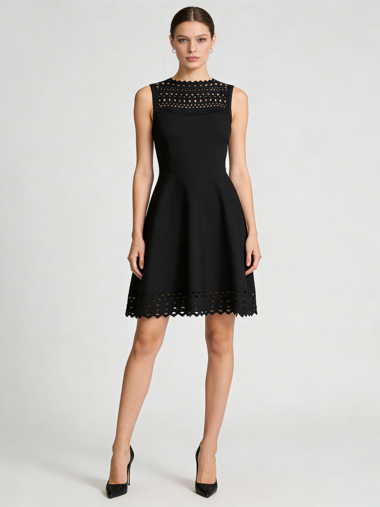TWOTWINSTYLE Solid Sleeveles Hollow Out Designer Mini Dress