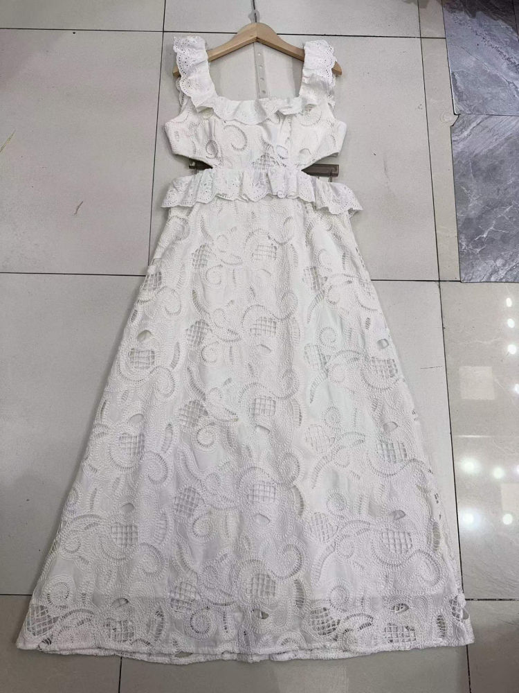 TWOTWINSTYLE Solid Sleeveles Hollow Out Patchwork Lace Elegant Dress