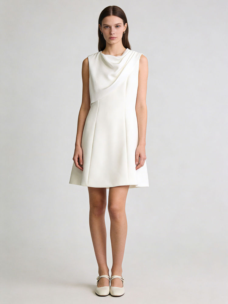 TWOTWINSTYLE Solid Sleeveles Irregular Neck Vintage Dress