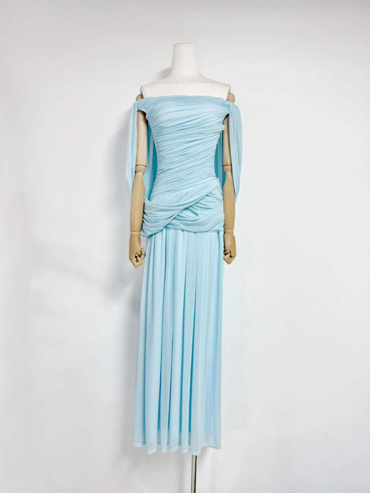 TWOTWINSTYLE Solid Sleeveles Off Shoulder Ruched Designer Dress