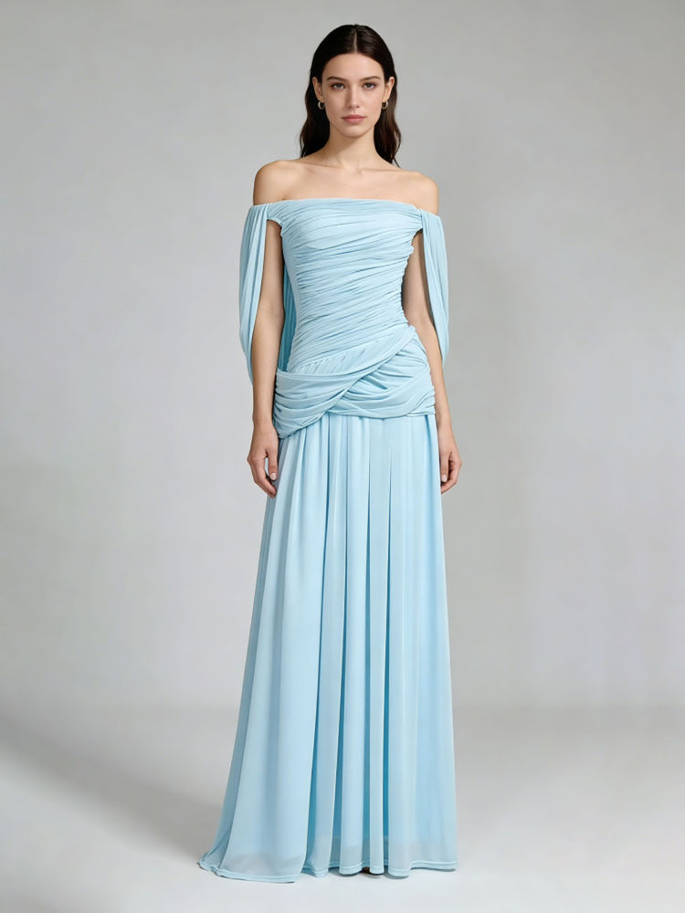 TWOTWINSTYLE Solid Sleeveles Off Shoulder Ruched Designer Dress