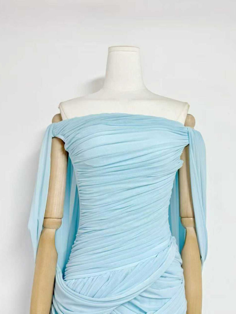 TWOTWINSTYLE Solid Sleeveles Off Shoulder Ruched Designer Dress