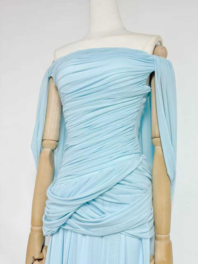 TWOTWINSTYLE Solid Sleeveles Off Shoulder Ruched Designer Dress