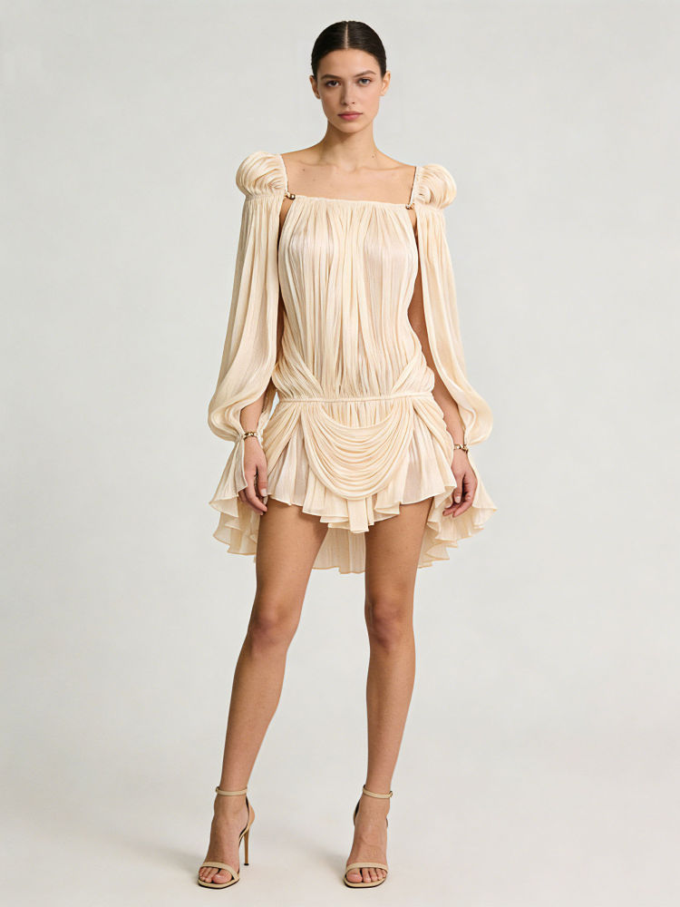 TWOTWINSTYLE Square Neckline Bell Sleeve Tunic Designer Dress