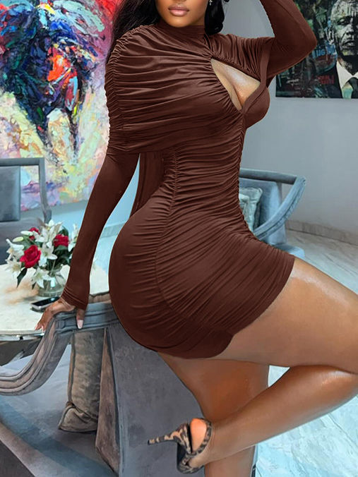 TWOTWINSTYLE Stand Collar Long Sleeve Hollow Out Fashion Dress