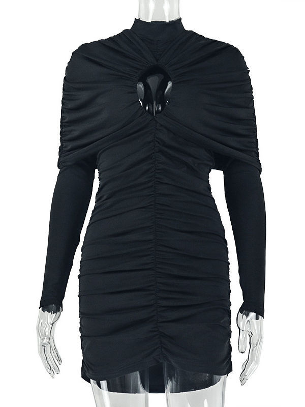 TWOTWINSTYLE Stand Collar Long Sleeve Hollow Out Fashion Dress