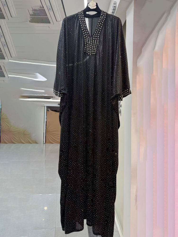TWOTWINSTYLE V Neck Long Sleeve Spliced Diamond Designer Dress