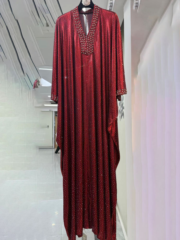 TWOTWINSTYLE V Neck Long Sleeve Spliced Diamond Designer Dress