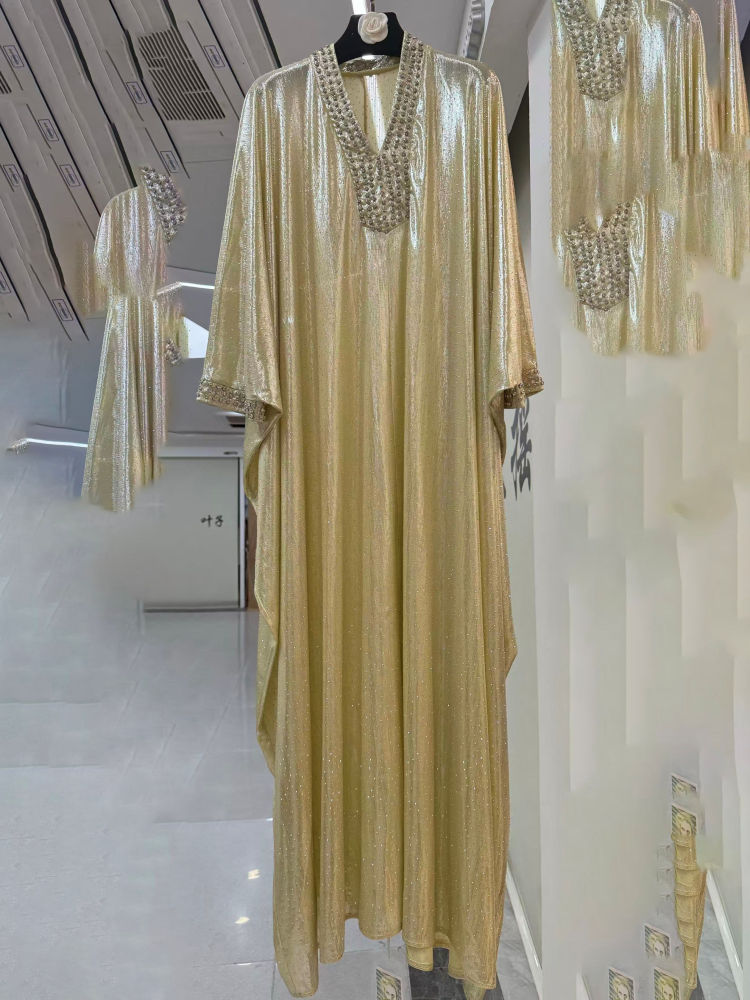 TWOTWINSTYLE V Neck Long Sleeve Spliced Diamond Designer Dress