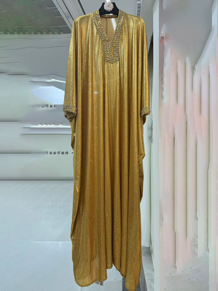 TWOTWINSTYLE V Neck Long Sleeve Spliced Diamond Designer Dress