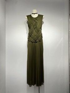 TWOTWINSTYLE Temperament Chic Side Split Ruched Round Neck Sleeveless Long Dress