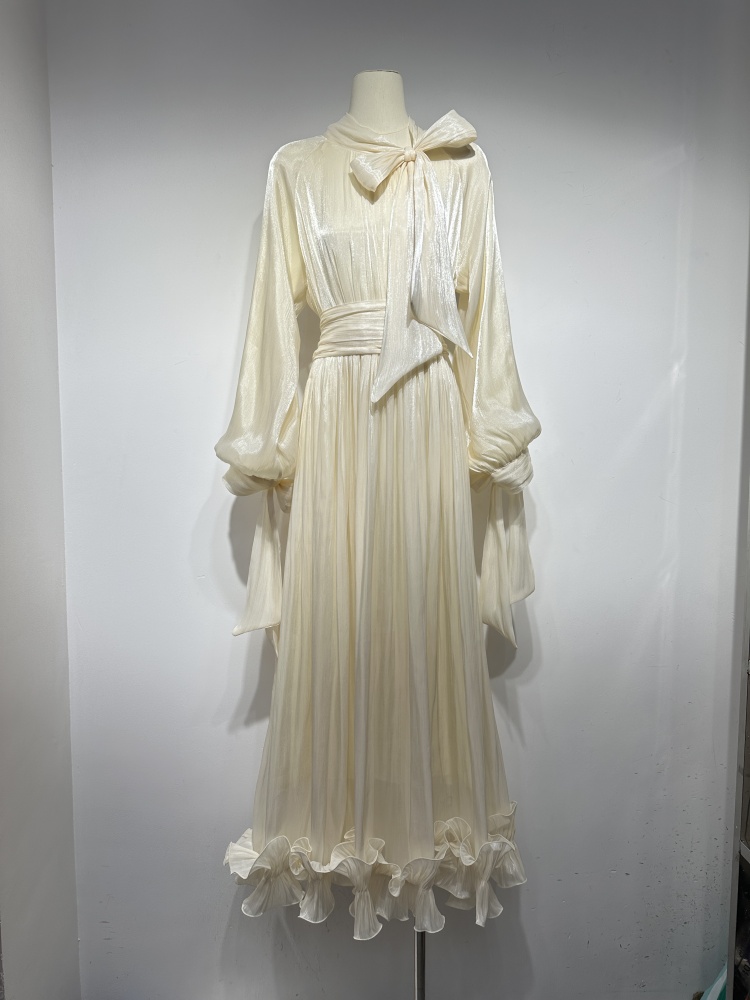TWOTWINSTYLE Solid Long Sleeve Spliced Ruffles Elegant Dress