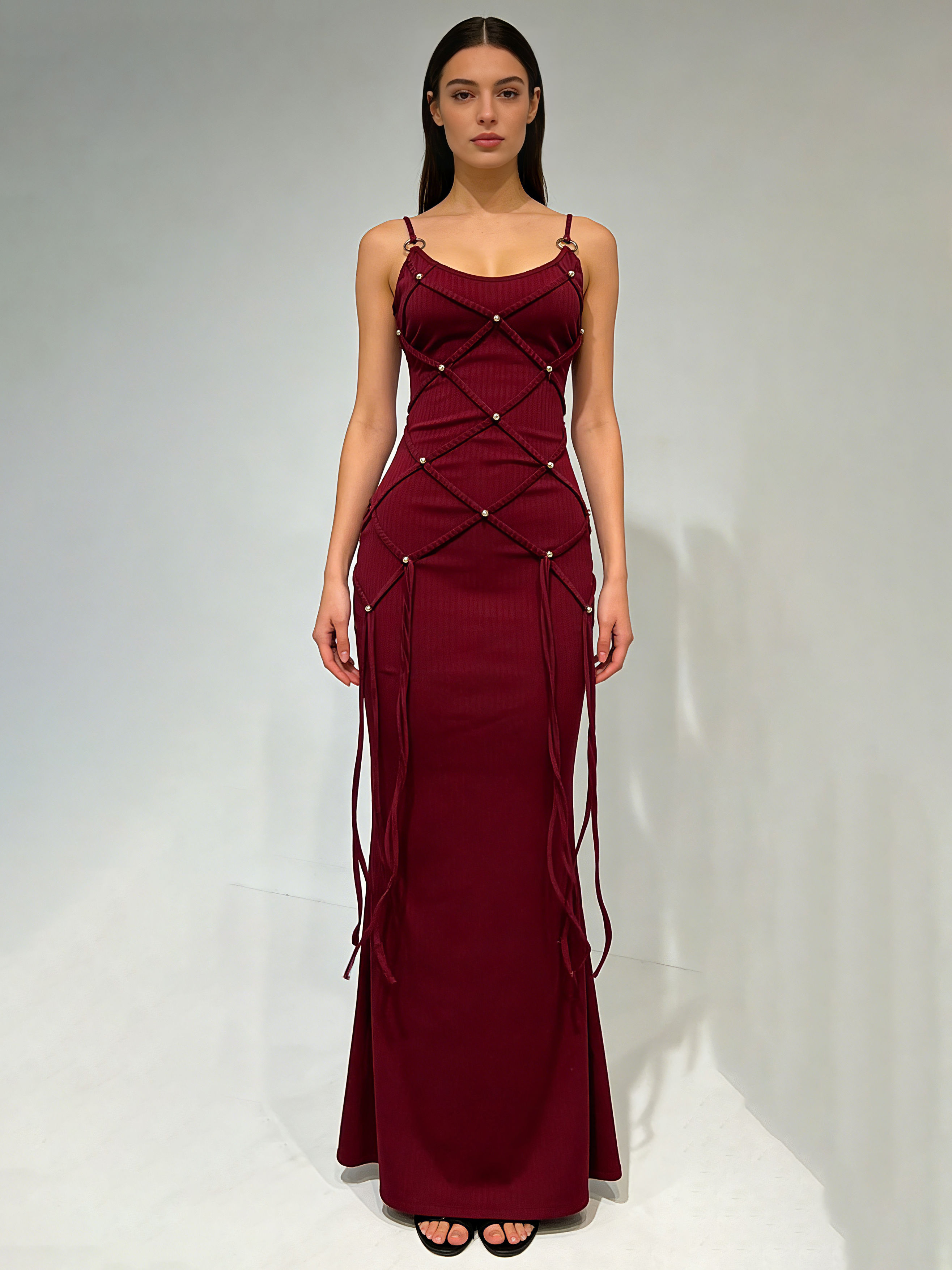 TWOTWINSTYLE Spliced Diamond Slimming Spaghetti Strap Dress