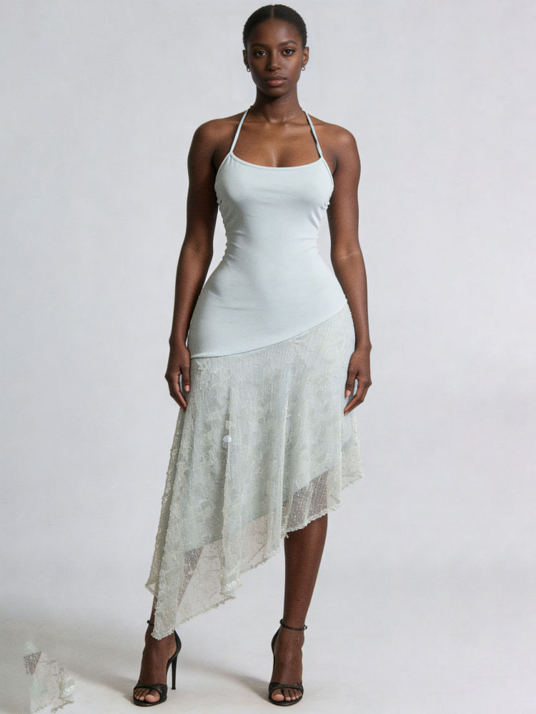 TWOTWINSTYLE Off Shoulder High Waist Irregular Hem Chic Dress