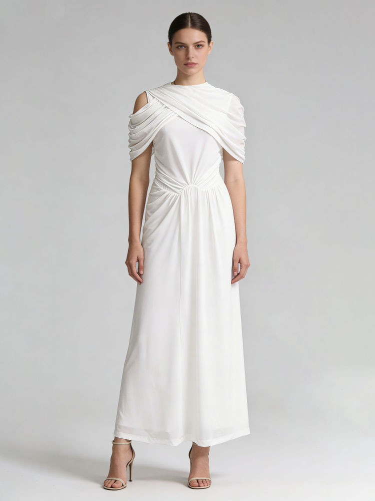 TWOTWINSTYLE Round Neck Off One Shoulder Tunic Fashion Dress