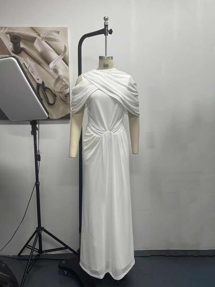 TWOTWINSTYLE Round Neck Off One Shoulder Tunic Fashion Dress