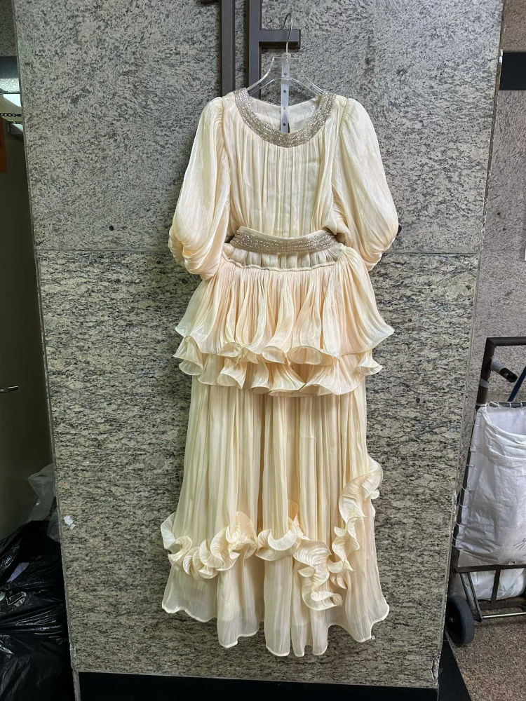 TWOTWINSTYLE Round Neck Tunic Patchwork Ruffles Vintage Dress