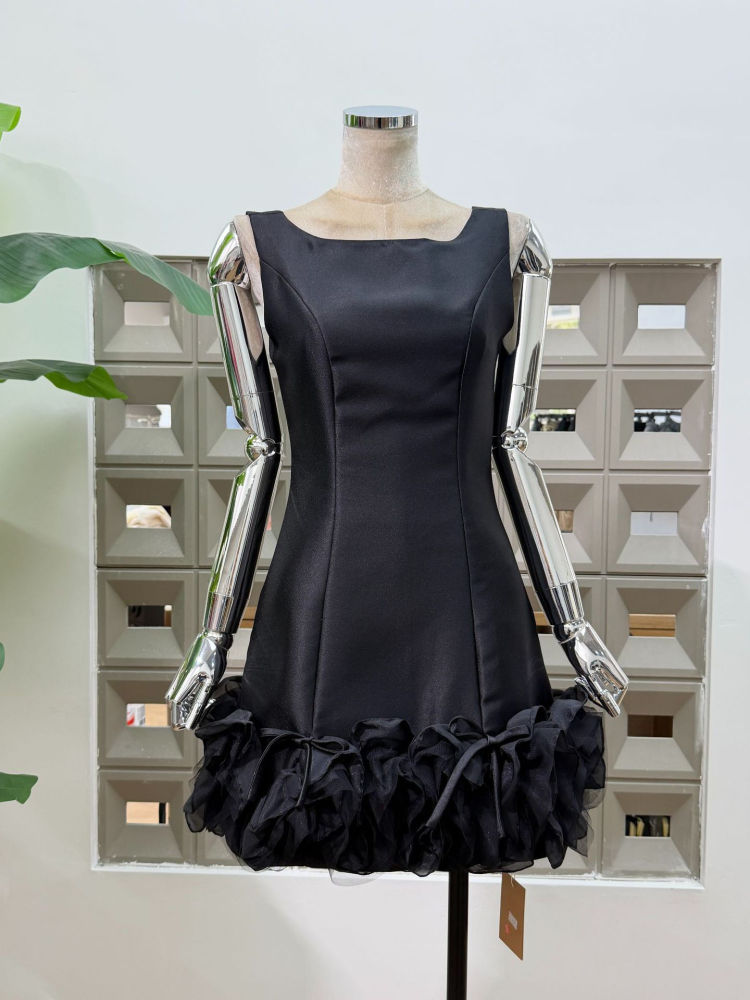TWOTWINSTYLE Sleeveles Patchwork Mesh High Waist Designer Dress