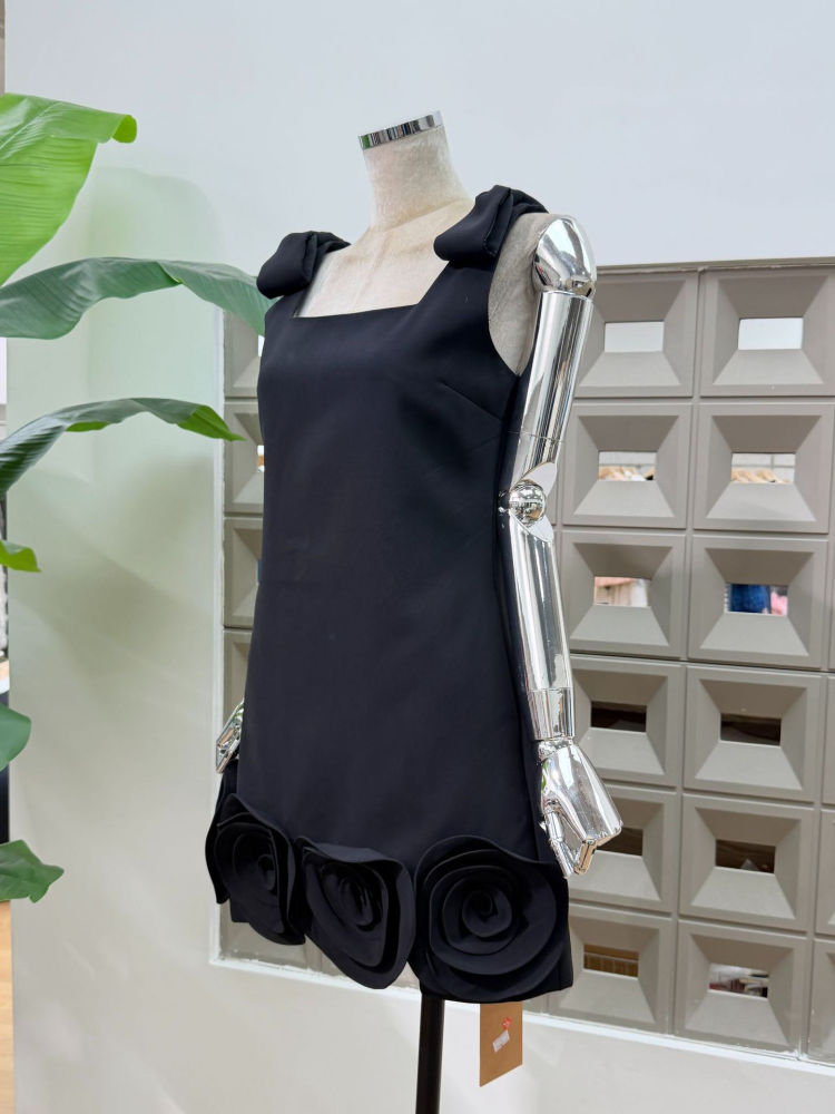 TWOTWINSTYLE Solid Spliced Bowknot And 3D Flower Elegant Dress