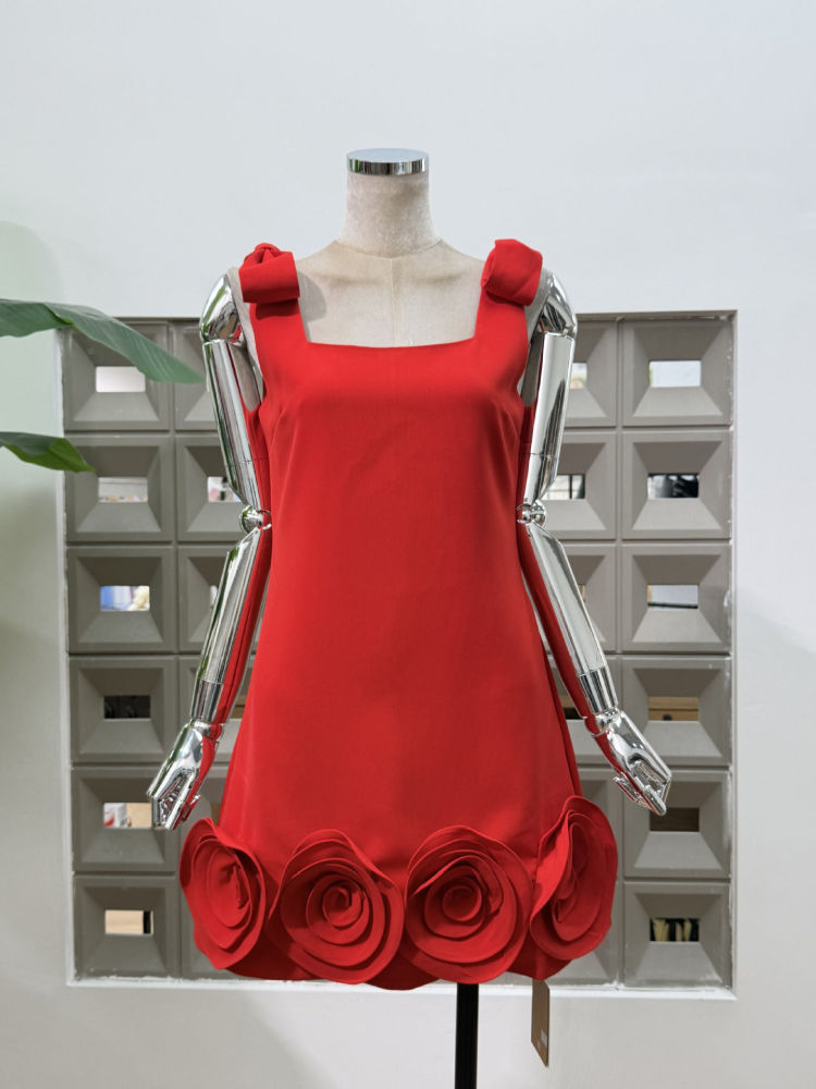 TWOTWINSTYLE Solid Spliced Bowknot And 3D Flower Elegant Dress