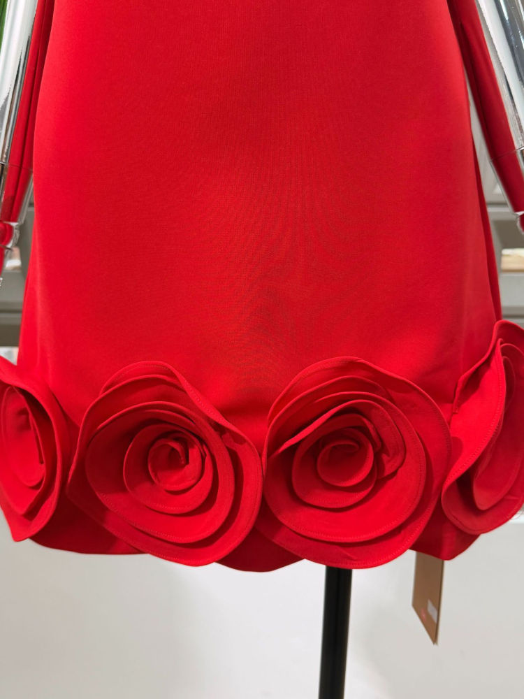 TWOTWINSTYLE Solid Spliced Bowknot And 3D Flower Elegant Dress