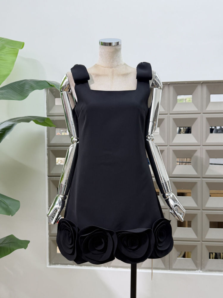 TWOTWINSTYLE Solid Spliced Bowknot And 3D Flower Elegant Dress