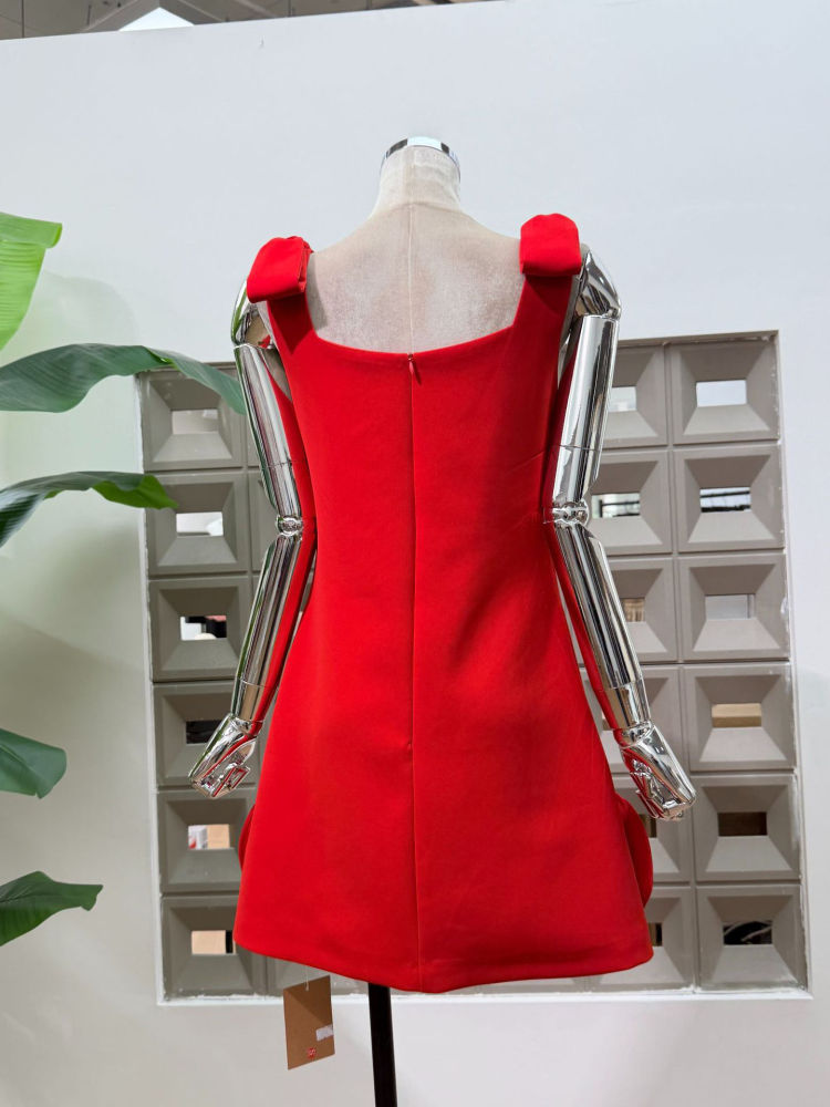 TWOTWINSTYLE Solid Spliced Bowknot And 3D Flower Elegant Dress