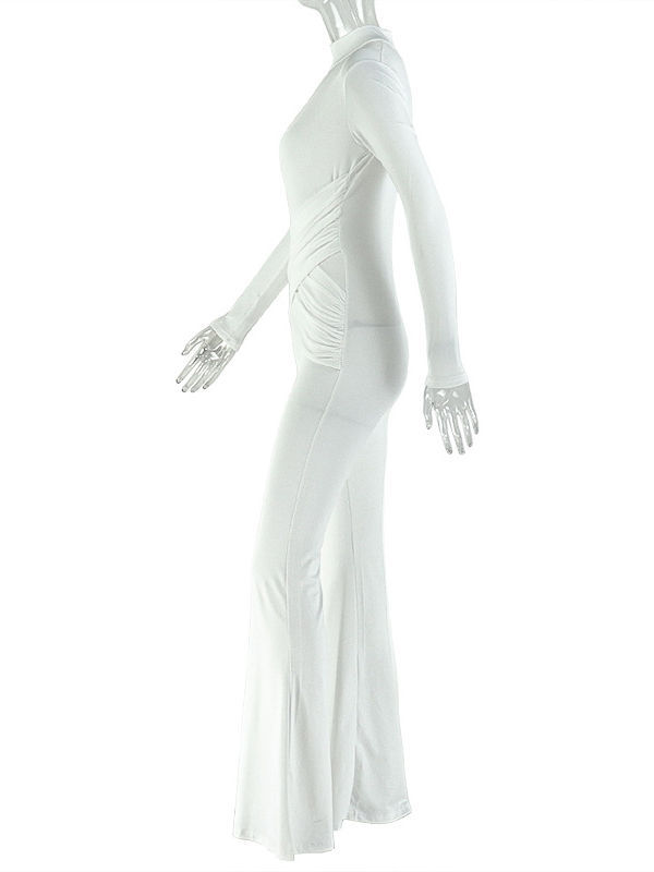 TWOTWINSTYLE Solid Stand Collar Hollow Out Slimming Jumpsuit