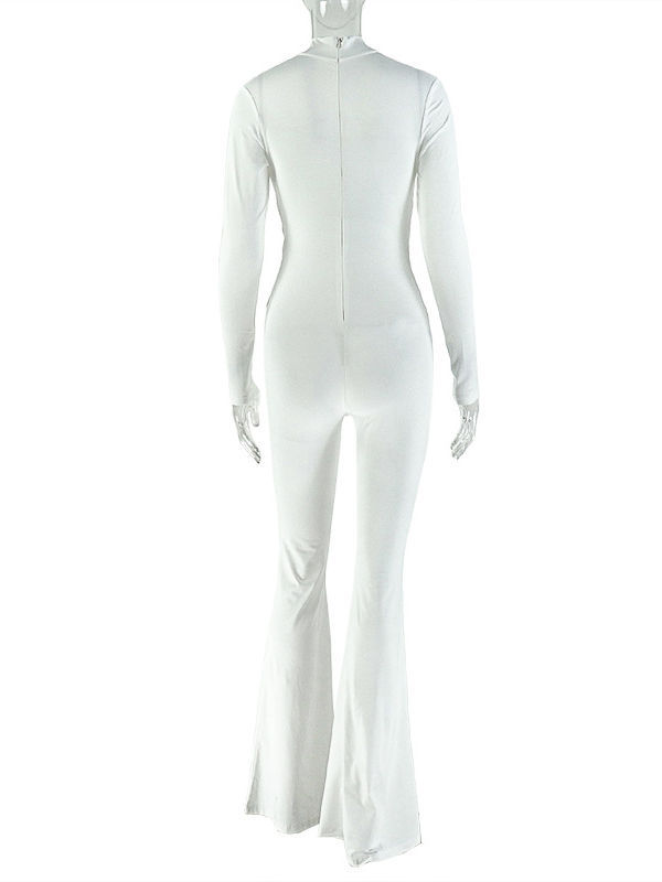 TWOTWINSTYLE Solid Stand Collar Hollow Out Slimming Jumpsuit