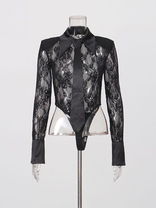 TWOTWINSTYLE Lapel Patchwork Tie Slimming Fashion Jumpsuit